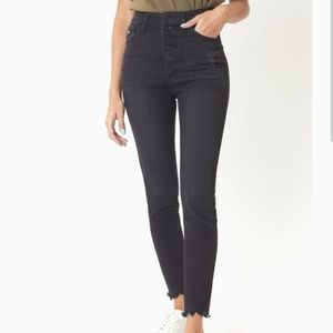 Kancan 29 Exposed Button Fly High Rise Distressed Black Skinny jean